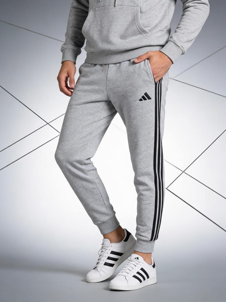 Adidas M 3S FL TC PT Thermal Lined Knit Pants, Men's Sports & Outdoor JE6318 - Medium Heather Grey/Black - View 1