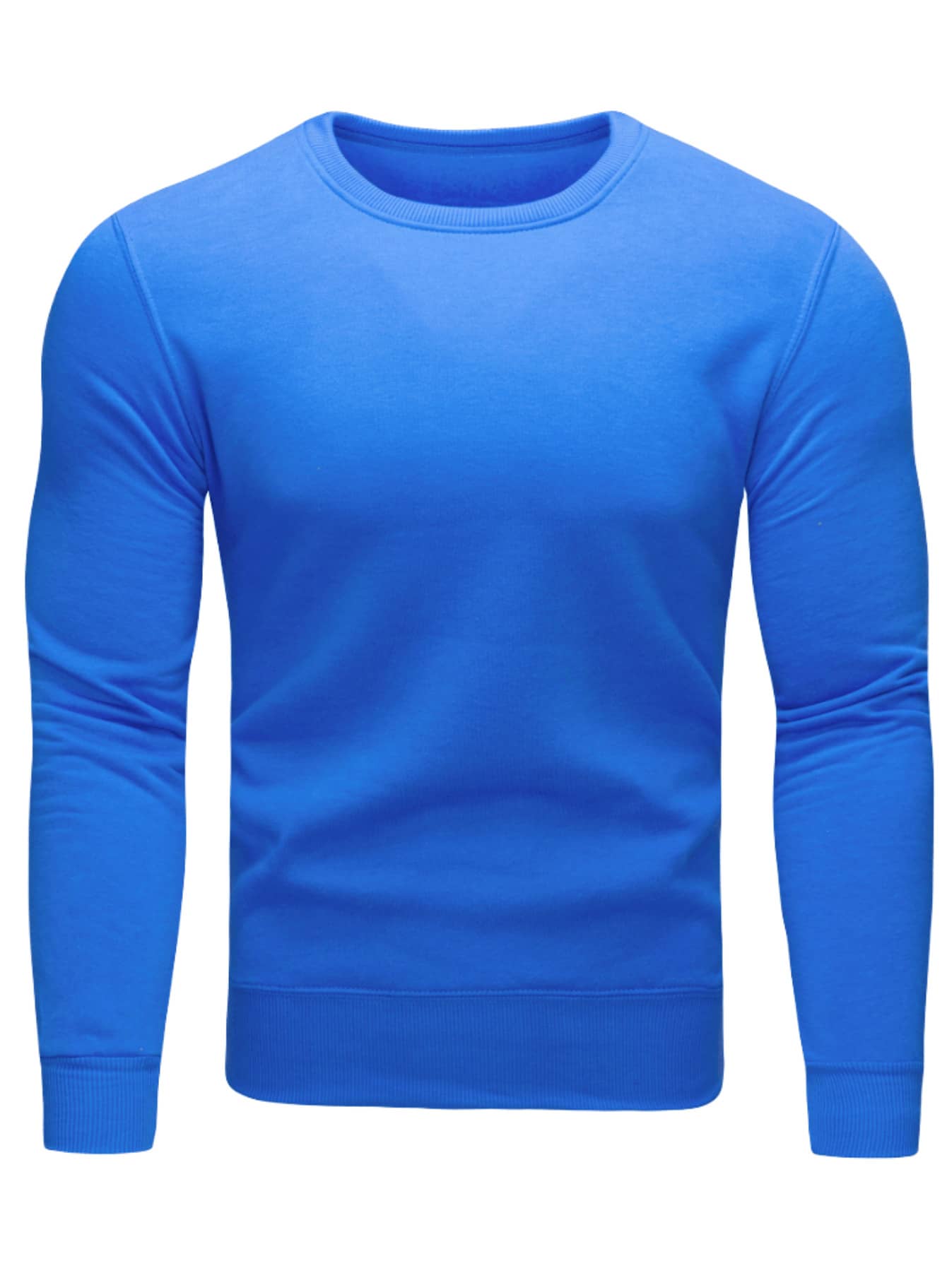 Men's Solid Color Round Neck Casual Versatile Commuting Long Sleeve Sweatshirt - Blue - View 1