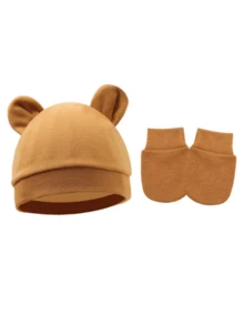 3pcs/Set 0-3 Months Baby Earflap Beanie Hat + Mittens - 3 Set - View 6