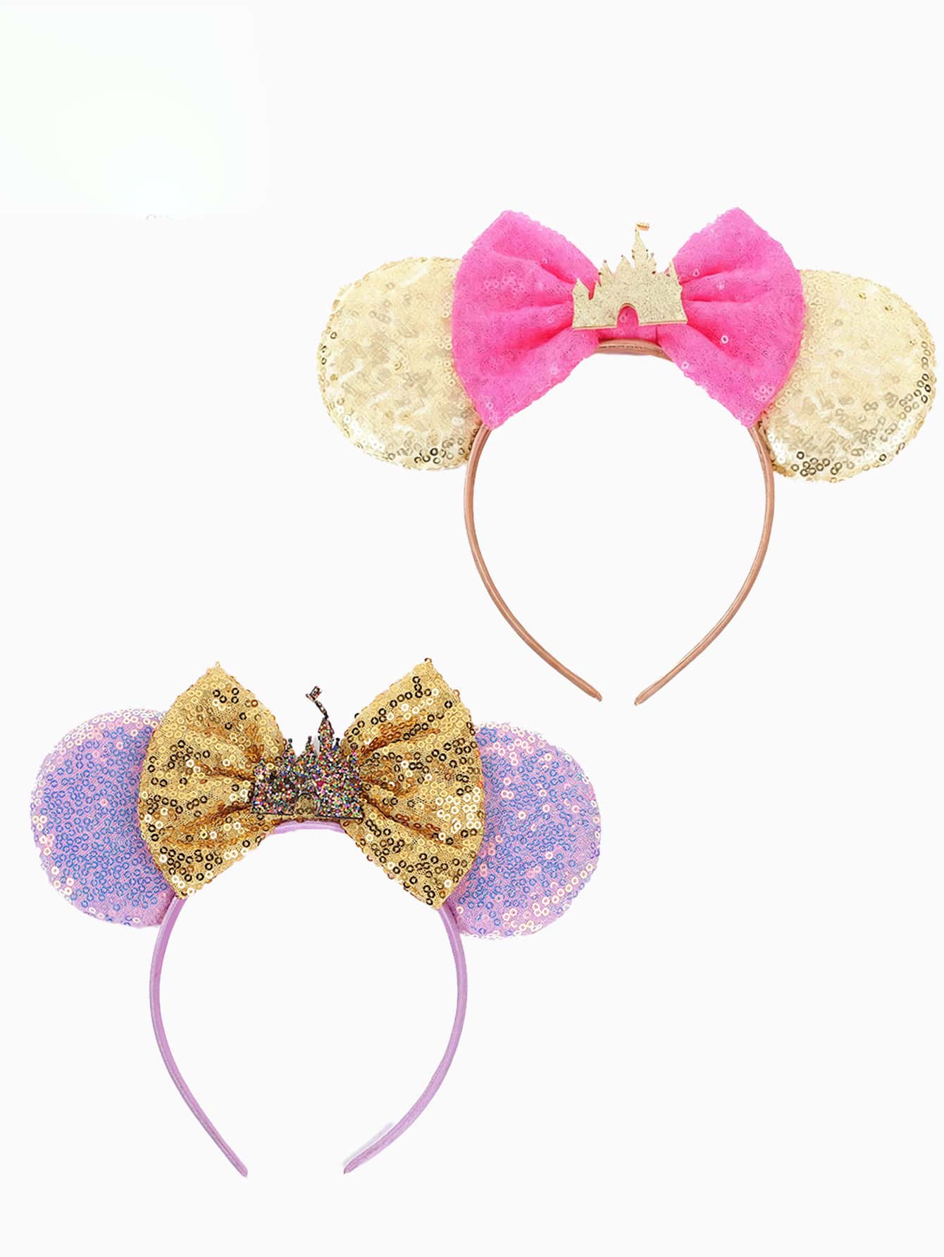 1pc Cute Cartoon Minnie Mouse Ears, Glitter Mouse Ears Headband, Castle Decor, Castle Theme Headband, Colorful Glitter Ear Decor Hair Accessory, Glitter Bow Decor Hair Clip, Theme Park Party Costume Headband, Glitter Ear Headband With Bow, Suitable For Student Parties, Masquerades, Cosplay, Theme Parks, Perfect Gift For Various Occasions, Valentine's Day Costume