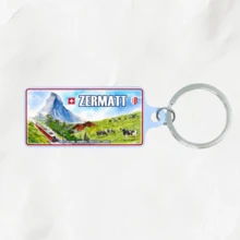 1pc Metal Material Double-Sided UV Printed Swiss City Element Keychain, Unisex Key Ring, Fashion Accessory, Bag Charm, Suitable As Gift