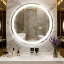 Espejo táctil circular inteligente led, con teclas táctiles de un clic, tres temperaturas de color ajustadas libremente, con luces delanteras y traseras, espejo de alta definición, 60 cm x 60 cm, montado en la pared, adecuado para baños, dormitorios, paseos, tocadores, guardarropa, etc. ﻿ - Blanco - Ver 2
