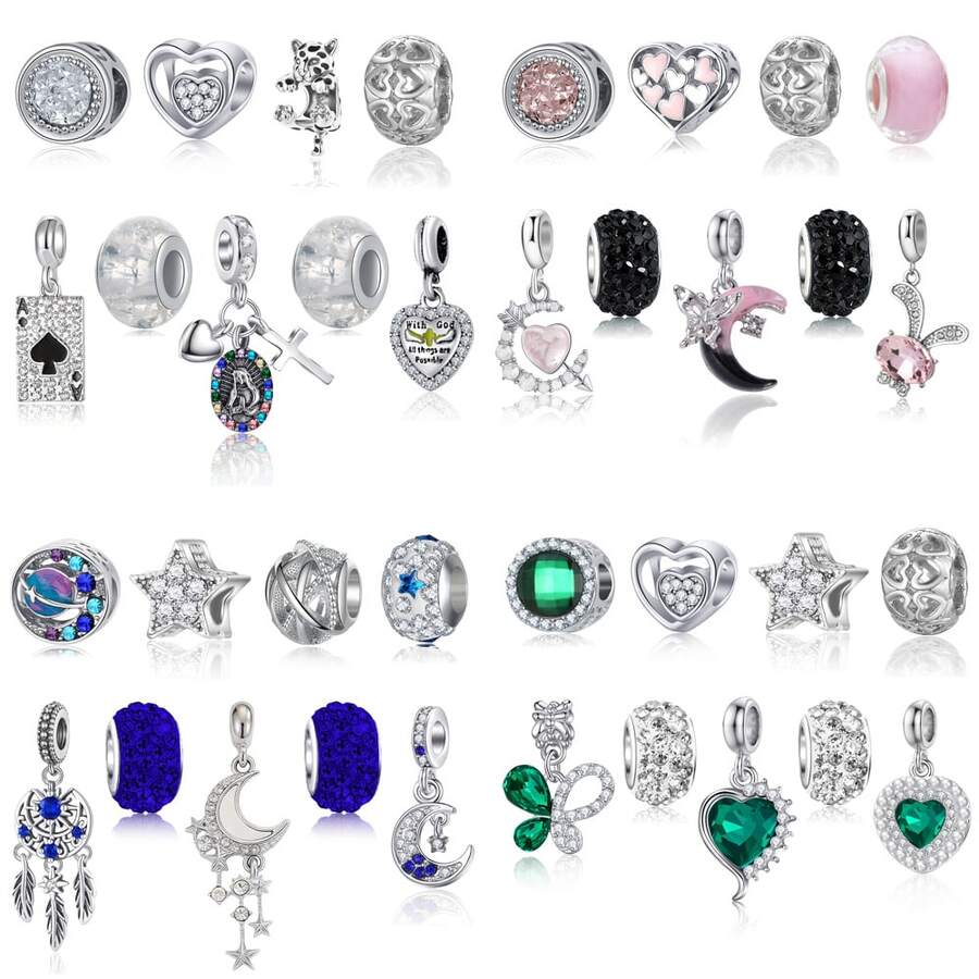 9件套时尚手工心形花朵串珠圆形吊坠，DIY手链项链配件 - 彩色 - 查看 1