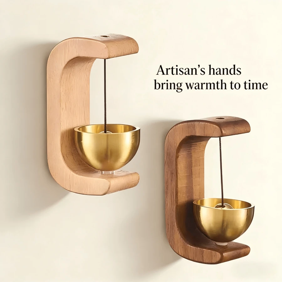 1/2pcs 2026 New Dopamine Suction Wind Chime – Japanese Solid Wood Pure Copper Entry Reminder Gift