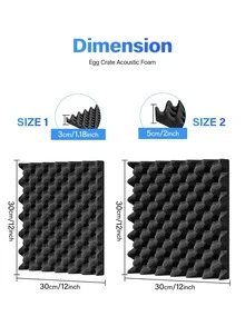 TMJD MISS [24pcs] Self-Adhesive Soundproof Foam Panels - 12x12x1.18/2 Inches, High Density Foam Boards, Studio Acoustic Foam Ceiling Tiles, Sound Absorption Noise Reduction Echo Elimination (Black/White/Gray/Purple)