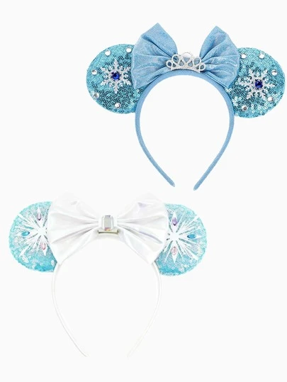 1pc Cute Shiny Creative Cartoon Princess Theme Big Ear Sequin Headband, Crystal Mickey Mouse Headband With Bow, Suitable For Princess Party, Student Party, Masquerade, Cosplay, Theme Park And Other Occasions, Perfect Gift. This Mickey Ear Bow Headband Is Suitable For All Ages, And Is The Perfect Accessory For Princess Roleplay, Birthday Celebration And Christmas Party. (Color And Style Sent Randomly)