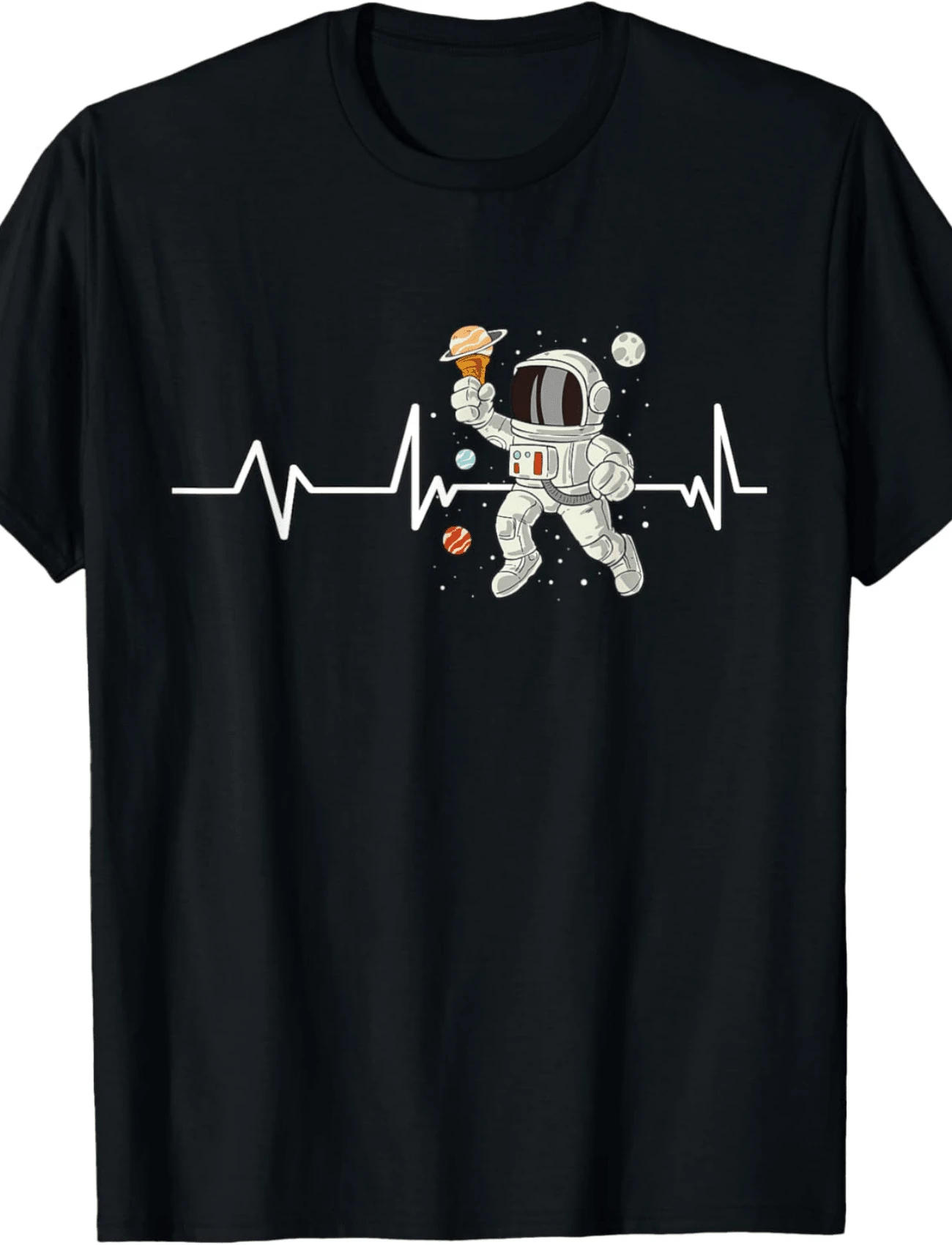 Ice Cream Astronaut Heartbeat EKG Gift Ice Cream Astronaut T-Shirt - Negro - Ver 1