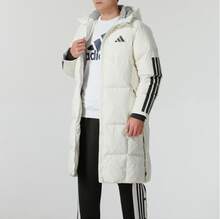 adidas 3-Stripes 運動生活系列 保暖長版連帽羽絨外套 男款 漢玉白 - 漢白玉 - 查看 5