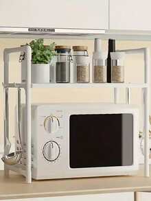 可扩展半层厨房置物架，适用于微波炉和烤箱 | 黑色金属台面收纳架，开放式搁板，非常适合存放调料、餐具、炊具、电器 | 多功能厨房置物架 | 黑色金属框架 - 彩色 - 查看 5