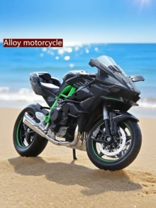 1:12 比例摩托车模型，川崎 H2R 黑色，铃木 GSX R1000 黑/蓝色，黑色合金摩托车模型玩具，可直立，方向盘可转动，后轮减震功能，逼真的摩托车装饰收藏玩具礼品 - 黑色 - 查看 11