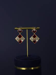 5pcs 18K Gold Plated Luxury Royal Style Square Geometric Tassel Design Bridal Wedding Jewelry Set, Handset White Cubic Zirconia, Including Necklace, Bracelet, Earrings, Ring, Suitable For Daily Wear And Wedding, Wedding Anniversary Gift - Square Geometric Bridal Set - View 7