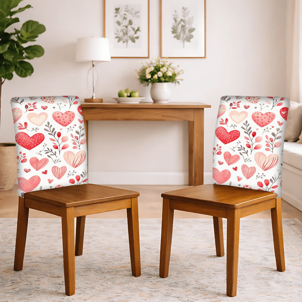 2/4/6件装心形图案亚麻椅套，适用于家居装饰、客厅、餐厅、花园、酒店、派对，可水洗涤纶材质，椅垫套