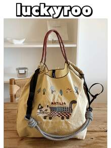Nueva bolsa de tote para mujer, diseño de patrón de animales bordado japonés, bolso de hombro de gran capacidad, bolso de oficina para damas, bolsa de compras plegable y ligera, adecuada para compras, ocio, festivales, fiestas, deportes al aire libre, regalo sorpresa - Multicolor - Ver 1