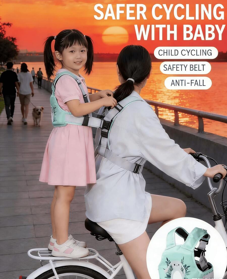 Premium Kids Safety Harness | Anti-Fall & Anti-Wander Strap for E-Scooter & Motorcycle | Essential Child Travel Accessory - Patrón de dinosaurio en el cinturón de del asiento del vehículo - Ver 1