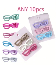 10个装多巴胺糖果色眼镜发夹，迷你逼真小眼镜金属框发夹，可爱Y2K女孩刘海夹，卡哇伊趣味发饰，女孩刘海顶部发夹音乐节发饰 - 彩色 - 查看 10