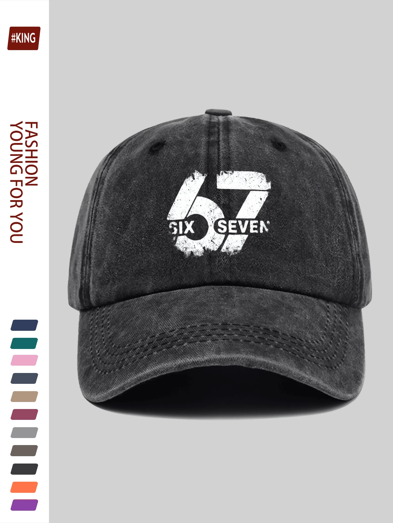 1pc Interesting Distressed 67 Printed Baseball Cap, Lightweight Adjustable, Elegant Casual, Machine Washable Polyester, Essential For Elegant Parties In Summer, Casual Style, Suitable For Shopping, Daily Use, Outdoor Activities, Travel, School, Valentine's Day, Easter, Mother's Day, Graduation, Juneteenth, All Seasons Headwear. Ideal Gift For Family And Friends - A - View 1