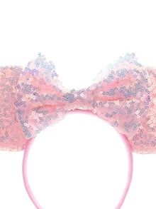 1个波点亮片蝴蝶结发箍，闪亮耳朵装饰发箍，游乐园配饰，节日派对头饰，发箍，发圈，闪亮蝴蝶结米奇耳朵发箍，可爱卡通米妮耳朵发箍，情人节服装