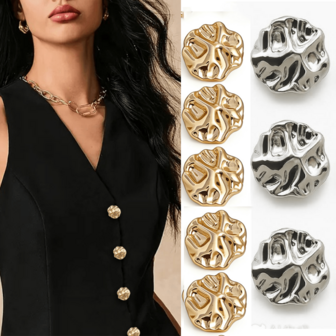 10pcs/Pack Vintage Asymmetrical Embossed Metal Buttons, Fashion Decorative Buttons For Leather Coat, Sweater, Shirt, Jacket, Overcoat, DIY Sewing Accessories Wholesale