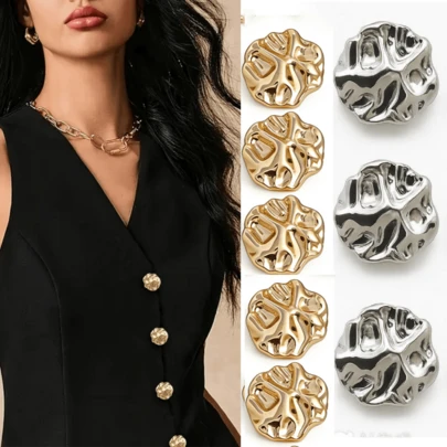 10pcs/Pack Vintage Asymmetrical Embossed Metal Buttons, Fashion Decorative Buttons For Leather Coat, Sweater, Shirt, Jacket, Overcoat, DIY Sewing Accessories Wholesale