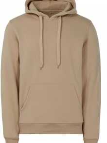 男士纯色抽绳连帽长袖卫衣，带口袋，适合日常都市穿着，例如上学、通勤和日常穿着，简约风格 - 米色 - 查看 2