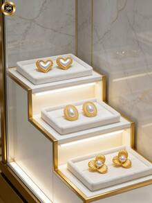 3 pares de pendientes de perla con lazo elegantes, de diseño vintage y lujoso, hechos de acero inoxidable. Adecuados para uso diario y ocasiones festivas, un accesorio versátil para mujeres durante todo el año. Pendientes de perla, diseño de lujo de alta gama, excelentes para el Día de San Valentín. Joyería occidental - Multicolor - Ver 1