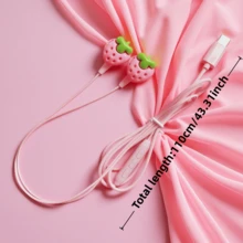 4款全新粉色数码智能耳机可选，完全兼容Type-C接口，全入耳式DIY可爱饰品粉色草莓/蝴蝶结等有线耳机，带音量调节功能、内置麦克风、高清通话手机耳机、音乐耳机、学生耳机，兼容苹果、OPPO、vivo、荣耀、华为等手机。