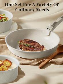 5 Pieces Cookware Set, Non-Stick Induction Cookware Set With Detachable Handle, Dishwasher And Oven - White - View 8
