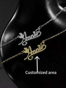 A Frosted, Sparkling, Personalized, Creative DIY Custom Heart-Shaped Letter Name Necklace, Made Of Stainless Steel, Is The Perfect Gift For Valentine's Day.