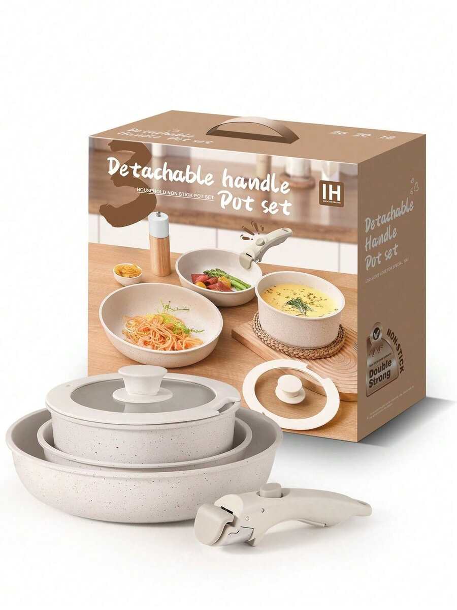 5 Pieces Cookware Set, Non-Stick Induction Cookware Set With Detachable Handle, Dishwasher And Oven