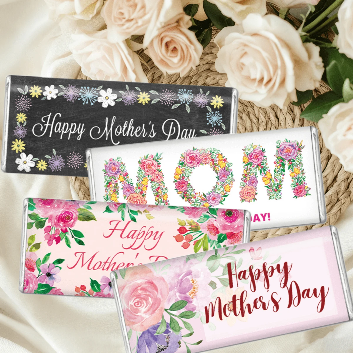 10 Stück Blumen Muttertag Mini Schokolade Etiketten Aufkleber - Glücklicher Muttertag Schokolade Riegel Umhüllungen für Feiertagsdekorationen, Party Gastgeschenke, Geschenke für Mama, ohne Süßigkeiten - Verschiedenfarbig - Übersicht 1