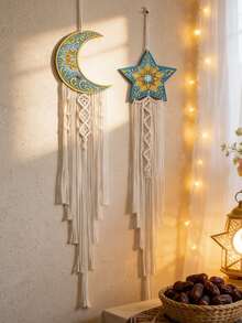 1/2 chiếc Trang trí treo tường hình ngôi sao và mặt trăng phong cách Boho, tranh treo tường hình bẫy giấc mơ, trang trí phòng khách, phòng ngủ, đồ trang trí tường hình mặt trăng và sao phong cách Bohemian, trang trí nhà kiểu nông trại, tranh treo tường tua rua trong nhà, đồ trang trí tường tua rua sang trọng, điểm nhấn ấm cúng cho ngôi nhà. - Nhiều màu - Xem 6