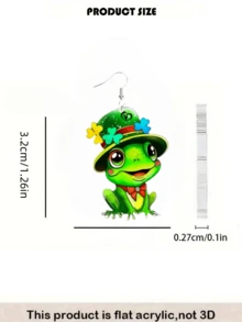 2件装亚克力扁平2D四叶草青蛙吊坠耳环，圣帕特里克节饰品，适合日常佩戴和派对场合 - 三葉草青蛙 - 查看 3