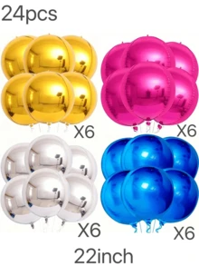 24个4D圆形四色铝箔气球，22英寸大号镜面气球，适用于生日、派对、情人节、家庭聚会装饰