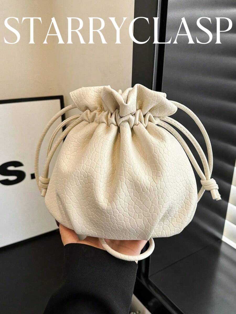 Women's Casual Versatile Drawstring Bucket Bag - Beige - View 1