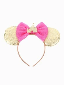 1pc Cute Cartoon Minnie Mouse Ears, Glitter Mouse Ears Headband, Castle Decor, Castle Theme Headband, Colorful Glitter Ear Decor Hair Accessory, Glitter Bow Decor Hair Clip, Theme Park Party Costume Headband, Glitter Ear Headband With Bow, Suitable For Student Parties, Masquerades, Cosplay, Theme Parks, Perfect Gift For Various Occasions, Valentine's Day Costume