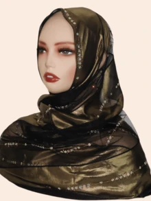 1pc Women's Fashionable Elegant Muslim Hijab Scarf, Patchwork Print Design With Rhinestone Scarf Craftsmanship, Middle Eastern Style Long Scarf