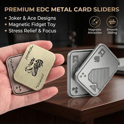 1个时尚EDC触觉滑块，减压工具 - 金属扑克牌滑块，带有触觉反馈，是一款便携式日常感官EDC物品和桌面小玩意。它既是男士EDC玩具，也是桌面配件，同时也是送给男友、父亲和同事的理想礼物。