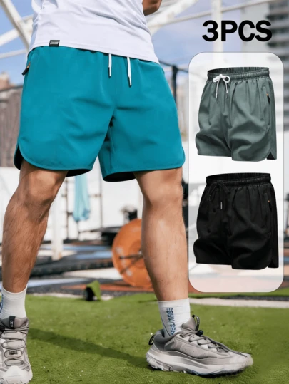 3pcs Men's Outdoor Sports Shorts - Lightweight Breathable Solid Color Versatile Men's Summer Casual Shorts