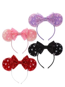 1pc Cute Cartoon Minnie Mouse Ears, Sequin Mouse Ears Headband, Shiny Faux Pearl Big Mouse Ears Headband, Pearl Sequin Headband, Bow Sequin Mouse Ears Headband, Princess Style, Suitable For Student Parties, Costume Balls, Cosplay, Valentine's Day Costume