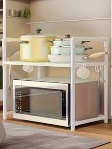 2 niveaux Étagère métallique réglable pour four à micro-ondes, étagère de rangement de cuisine noire avec étagères ouvertes, organisateur gain de place pour micro-ondes, four et plan de travail, s'adapte aux petits espaces - Multicolore - Voir 8