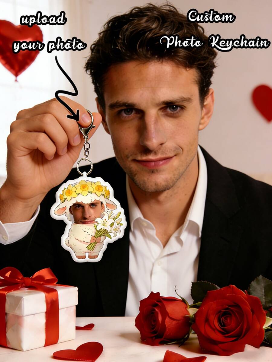 1 Customized Picture Keychain, Personalized Keychain, Valentine's Day Limited, Customized With Pictures, Cute, Suitable For Father's Day, Mother's Day, Halloween, Christmas Eve, Valentine's Day, Birthdays, Personalized Anniversaries - Little Sheep - Multicolor - View 1