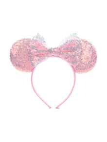 1个波点亮片蝴蝶结发箍，闪亮耳朵装饰发箍，游乐园配饰，节日派对头饰，发箍，发圈，闪亮蝴蝶结米奇耳朵发箍，可爱卡通米妮耳朵发箍，情人节服装