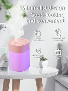 USB供电迷你加湿器，2瓦功率，200毫升容量，静音运行，带氛围灯，适用于卧室、书桌等小空间，个人加湿器，静音冷雾，适合家庭办公室使用，便携式设计