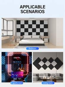 TMJD MISS [24pcs] Self-Adhesive Soundproof Foam Panels - 12x12x1.18/2 Inches, High Density Foam Boards, Studio Acoustic Foam Ceiling Tiles, Sound Absorption Noise Reduction Echo Elimination (Black/White/Gray/Purple)