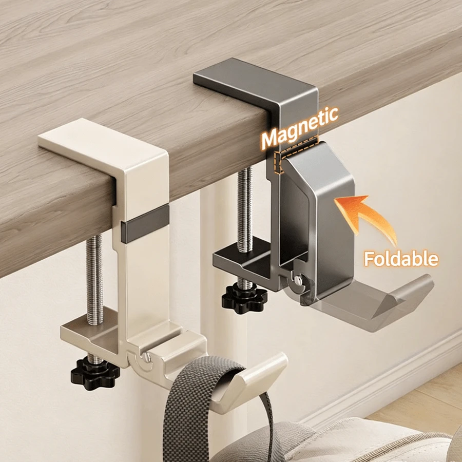 1pc "Hang Anywhere" Foldable Hook, Palm-Sized Design For Changing Desks Or Workstations, No-Drill Clamp Fits Various Desk Edges, Strong Load-Bearing For Backpacks Or Commuter Bags, Versatile For Multiple Scenarios - Multicolor - View 1