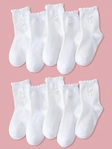 1/5/10双装女童过膝袜，可爱甜美水钻蝴蝶结/爱心/蝴蝶装饰，经典休闲柔软透气白色校袜，时尚简约荷叶边袜，适合返校、校园活动、生日礼物、户外活动，多种组合可选 - 白色 - 查看 14