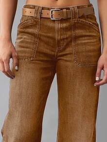 Quần jean ống rộng nữ mới, quần dài thời trang cao cấp, thoải mái và vừa vặn, phù hợp cho mọi mùa, đa năng cho trang phục hàng ngày mùa xuân. - màu nâu - Xem 4