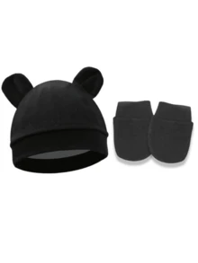 3pcs/Set 0-3 Months Baby Earflap Beanie Hat + Mittens - 3 Set - View 5