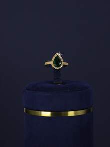 5pcs 18K Gold Plated Luxury Royal Style Water Drop Tassel Design Bridal Wedding Jewelry Set, Handset White Cubic Zirconia, Including Necklace, Bracelet, Earrings, Ring, Suitable For Daily Wear And Wedding, Wedding Anniversary Gift - Teardrop Green Diamond Bridal Set - View 7