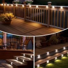 4/16件套太阳能甲板灯，防水户外装饰灯，太阳能花园灯，户外围栏灯，太阳能楼梯灯，暖白光LED灯，适用于户外楼梯、台阶、围栏、花园、阳台、露台和走道（白色），非常适合作为万圣节、圣诞节、感恩节礼物